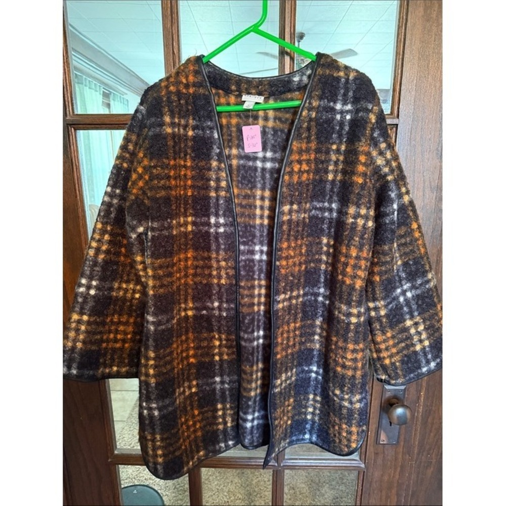 Ava & Viv Womens Orange Black Plaid Boucle Open Front Cardigan Jacket Size 0X